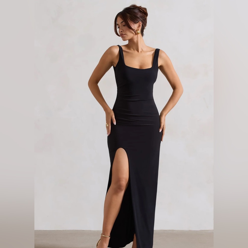 Club L London Black Maxi Dress with Thigh Slit